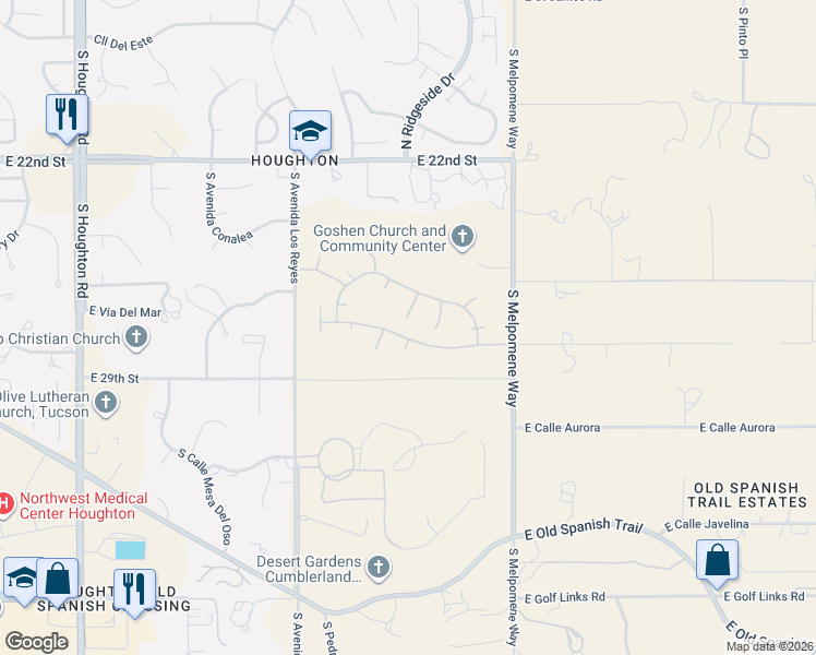 map of restaurants, bars, coffee shops, grocery stores, and more near 1733 South Reef Rock Place in Tucson