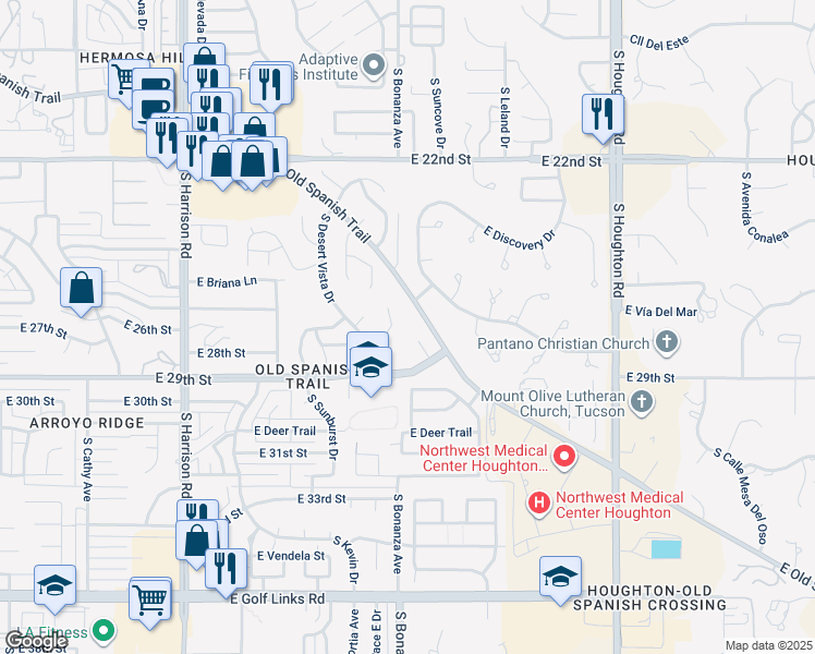 map of restaurants, bars, coffee shops, grocery stores, and more near 1800 South Persia Place in Tucson
