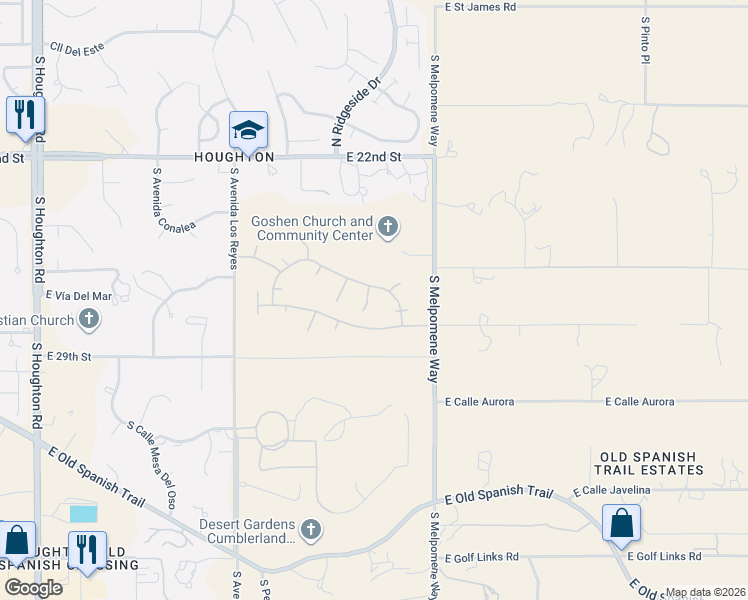 map of restaurants, bars, coffee shops, grocery stores, and more near 1737 South Paige Creek Place in Tucson