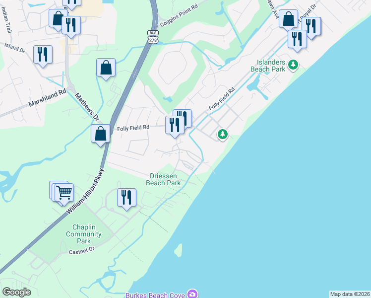 map of restaurants, bars, coffee shops, grocery stores, and more near in Hilton Head Island