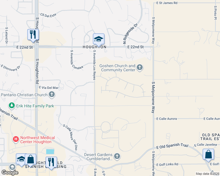 map of restaurants, bars, coffee shops, grocery stores, and more near 10820 East Calle Linda Vista in Tucson