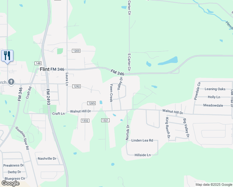 map of restaurants, bars, coffee shops, grocery stores, and more near 19166 Valley Drive in Flint