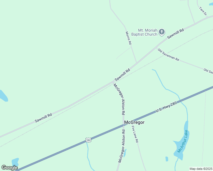 map of restaurants, bars, coffee shops, grocery stores, and more near Saw Mill Road in Ailey