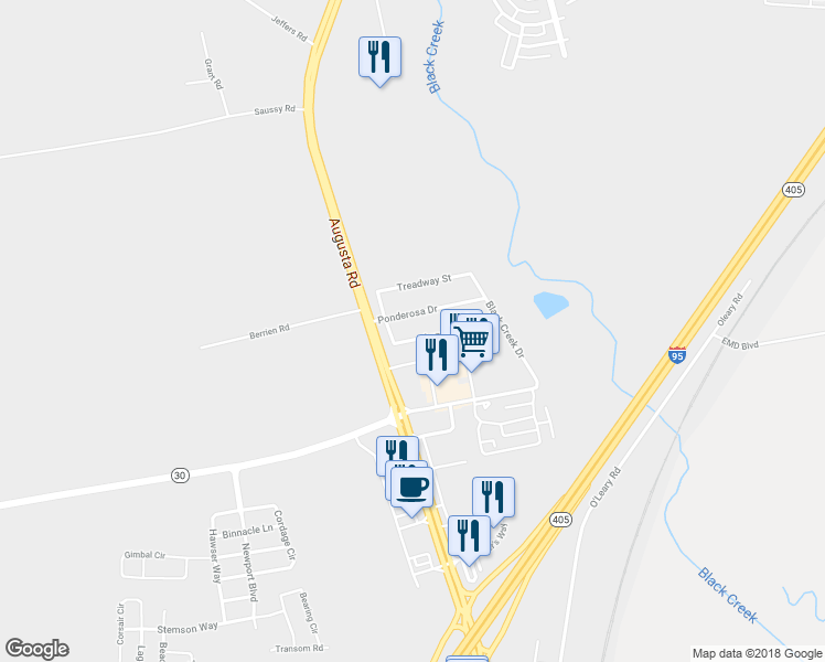 map of restaurants, bars, coffee shops, grocery stores, and more near 6 Lanvale Street in Savannah