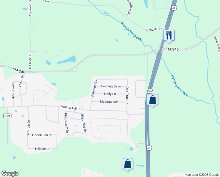 map of restaurants, bars, coffee shops, grocery stores, and more near 3816 Leaning Oaks in Flint