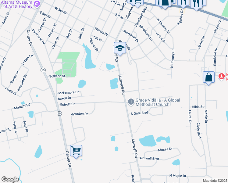map of restaurants, bars, coffee shops, grocery stores, and more near 819 Aimwell Road in Vidalia
