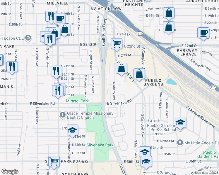 map of restaurants, bars, coffee shops, grocery stores, and more near 1520 East 27th Street in Tucson