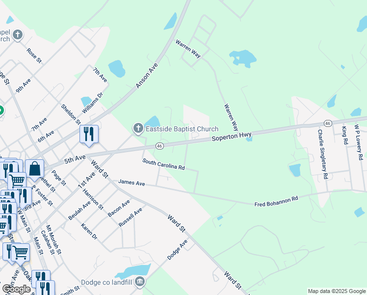 map of restaurants, bars, coffee shops, grocery stores, and more near 514 Soperton Highway in Eastman