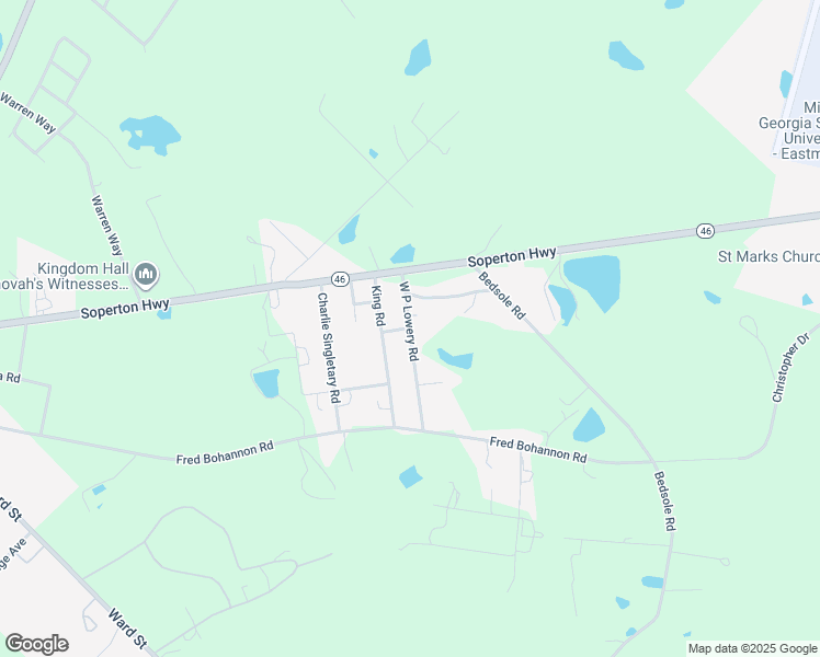 map of restaurants, bars, coffee shops, grocery stores, and more near 65 West P Lowery Road in Eastman