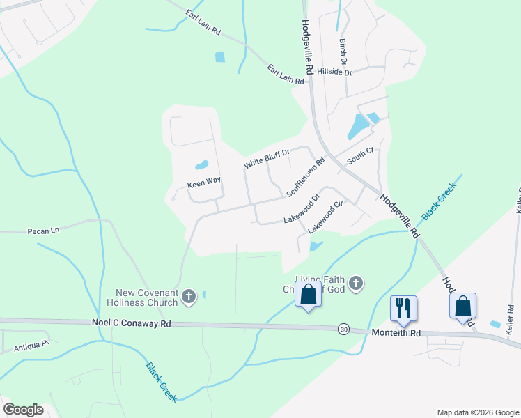map of restaurants, bars, coffee shops, grocery stores, and more near 271 Scuffletown Road in Guyton
