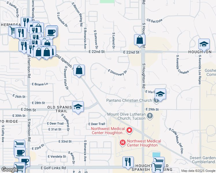 map of restaurants, bars, coffee shops, grocery stores, and more near 1630 South Andorra Place in Tucson