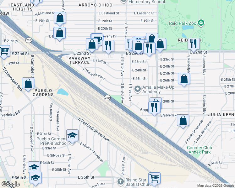 map of restaurants, bars, coffee shops, grocery stores, and more near 2712 East Keswick Circle in Tucson