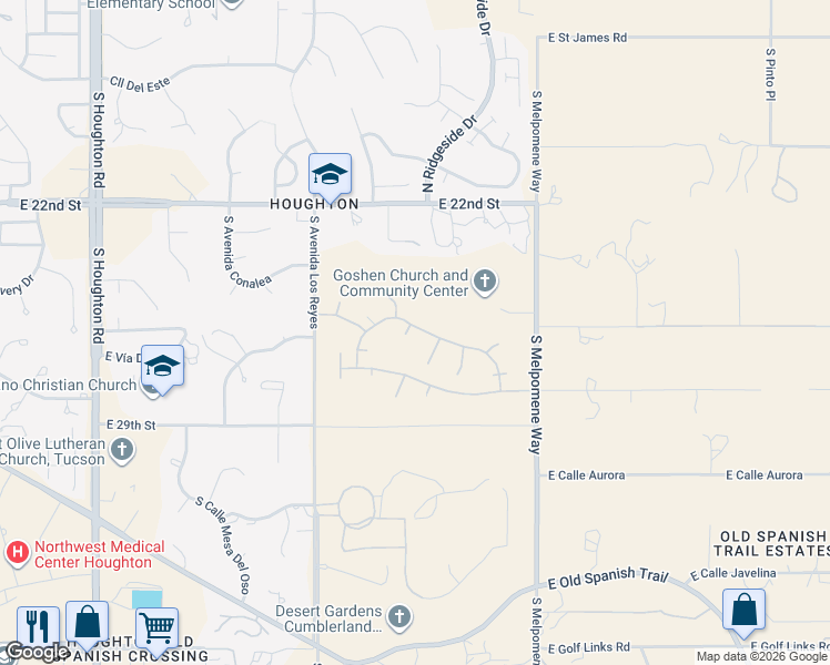 map of restaurants, bars, coffee shops, grocery stores, and more near 1632 South Reef Rock Place in Tucson