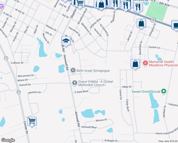 map of restaurants, bars, coffee shops, grocery stores, and more near 1508 Cheney Drive in Vidalia