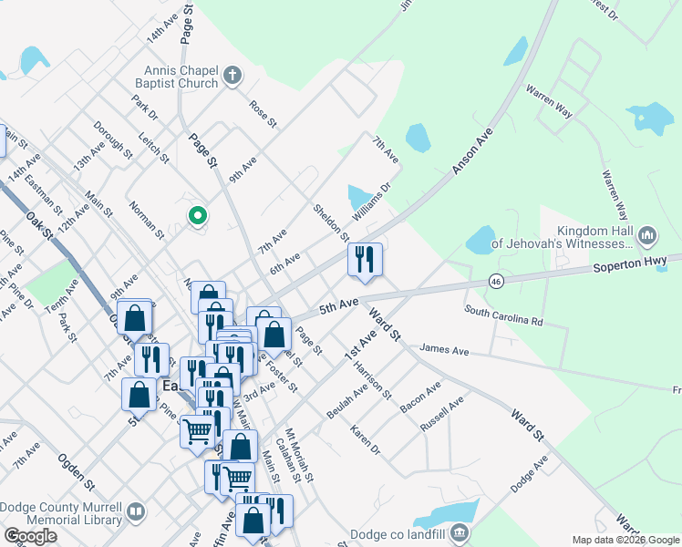map of restaurants, bars, coffee shops, grocery stores, and more near 5827 4th Avenue in Eastman