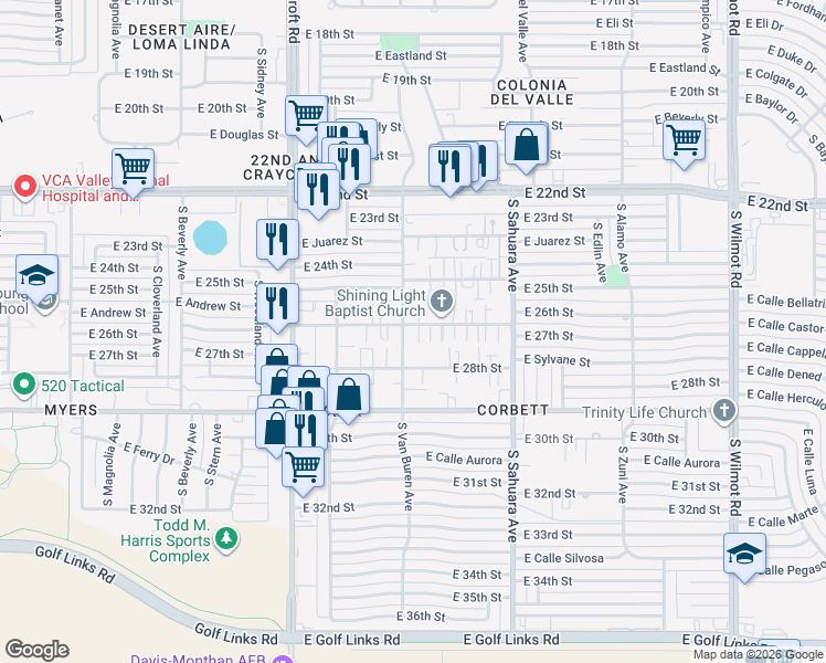 map of restaurants, bars, coffee shops, grocery stores, and more near 1616 South Van Buren Avenue in Tucson