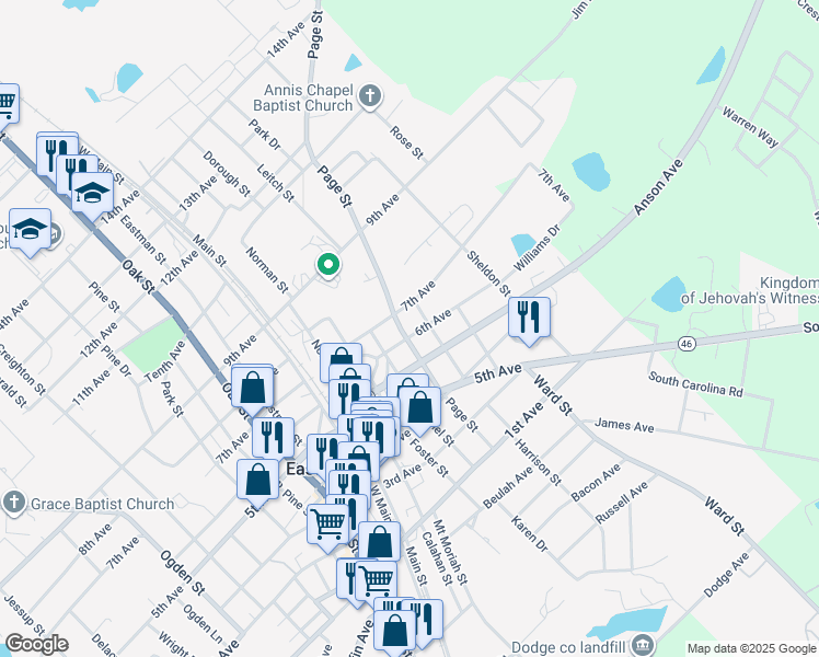 map of restaurants, bars, coffee shops, grocery stores, and more near 5622 6th Avenue in Eastman