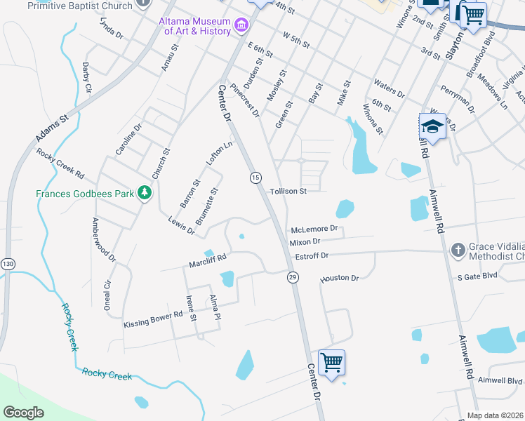 map of restaurants, bars, coffee shops, grocery stores, and more near 1305 Forest Hill Circle in Vidalia