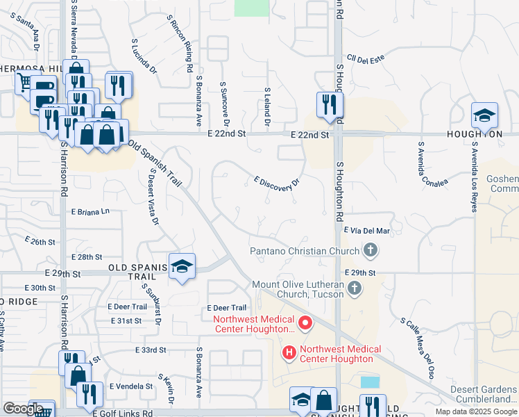 map of restaurants, bars, coffee shops, grocery stores, and more near 1630 South Andorra Place in Tucson