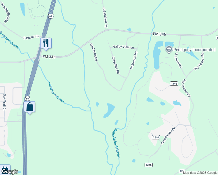 map of restaurants, bars, coffee shops, grocery stores, and more near 19041 Oakbrook Road in Tyler