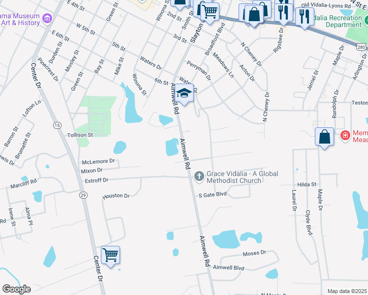map of restaurants, bars, coffee shops, grocery stores, and more near 819 Aimwell Road in Vidalia