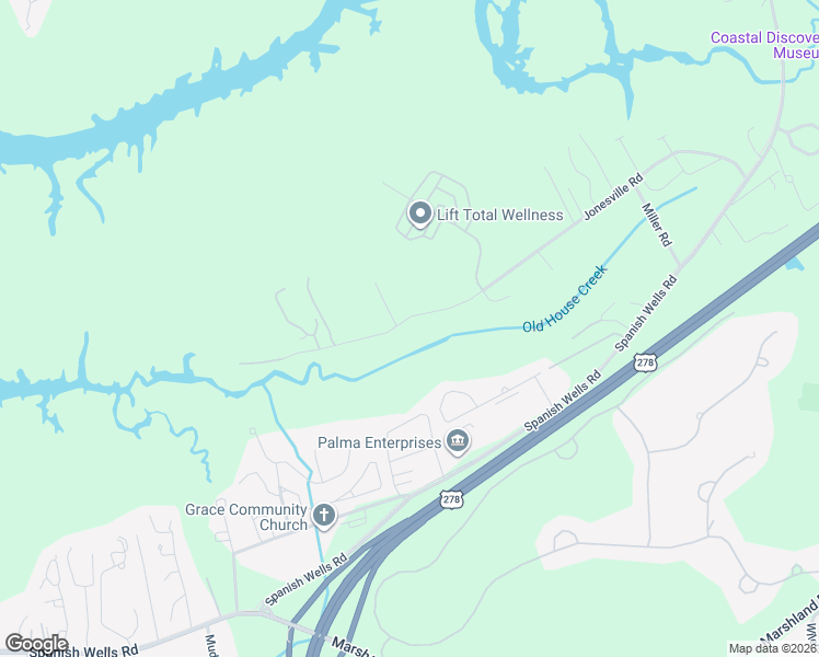 map of restaurants, bars, coffee shops, grocery stores, and more near 245 Jonesville Road in Hilton Head Island