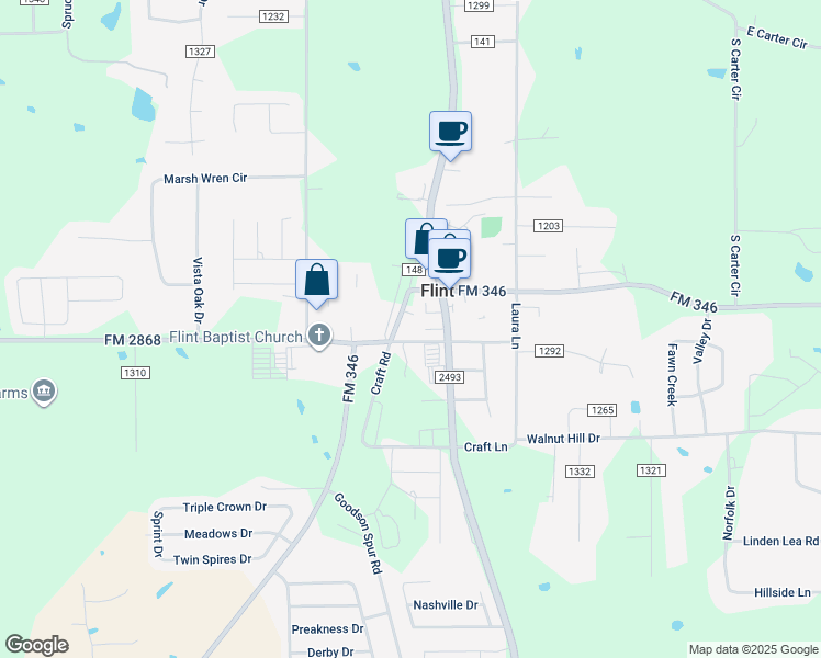 map of restaurants, bars, coffee shops, grocery stores, and more near in Flint