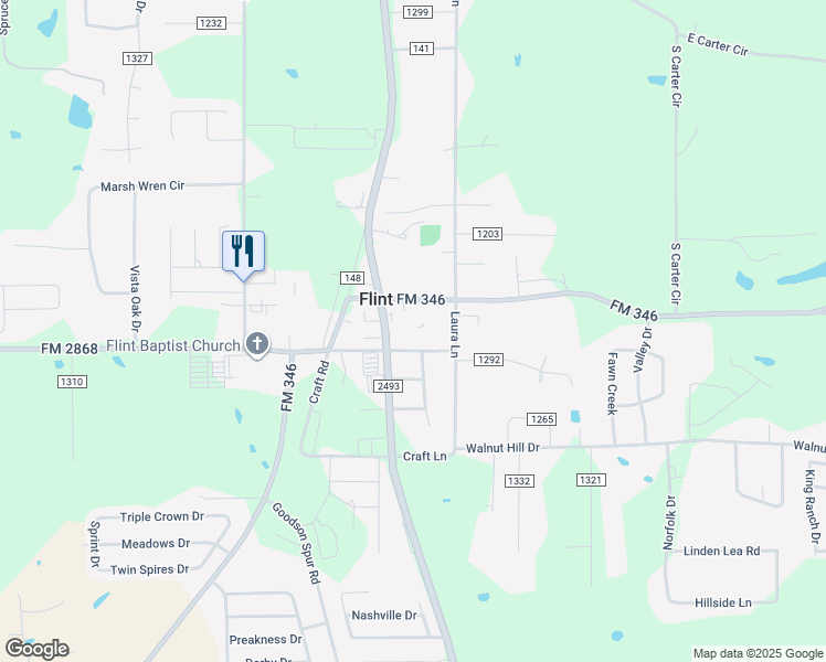 map of restaurants, bars, coffee shops, grocery stores, and more near 10766 County Road 169 in Flint