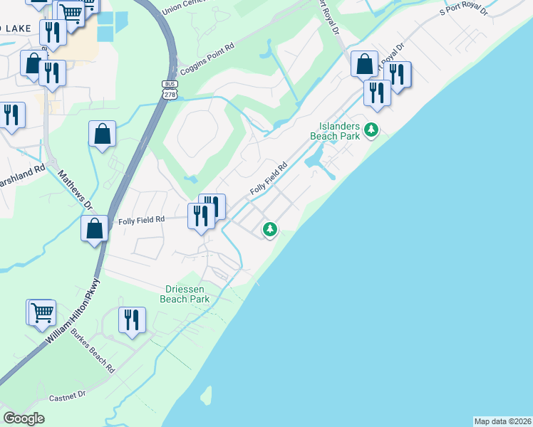 map of restaurants, bars, coffee shops, grocery stores, and more near 15 Moonshell Road in Hilton Head Island