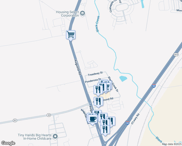 map of restaurants, bars, coffee shops, grocery stores, and more near 8 Treadway Street in Savannah