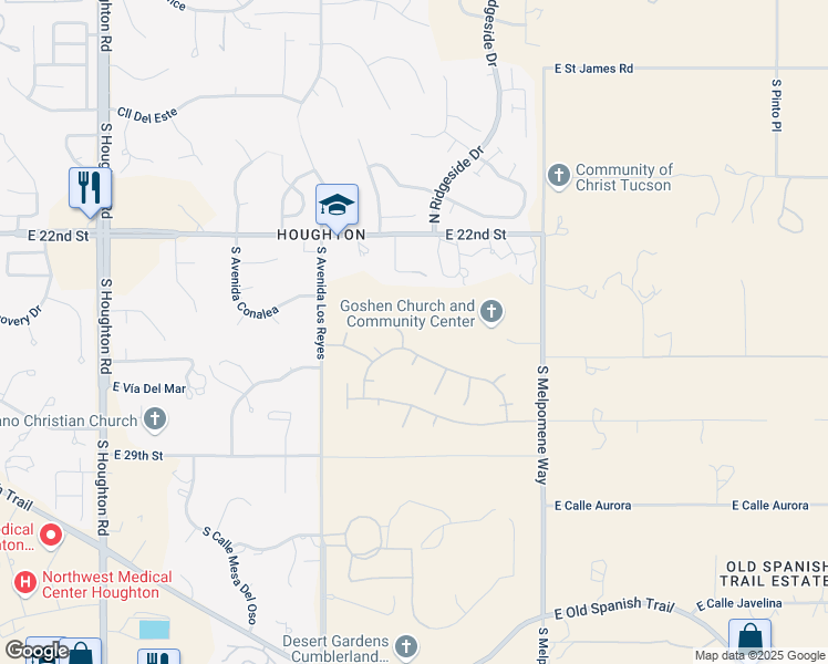 map of restaurants, bars, coffee shops, grocery stores, and more near 1509 South Miller Creek Place in Tucson