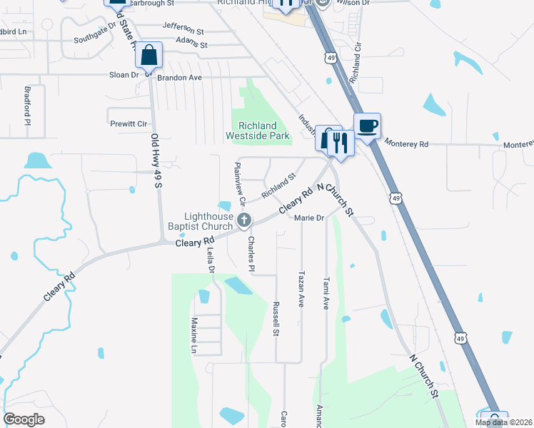 map of restaurants, bars, coffee shops, grocery stores, and more near 408 Cleary Road in Richland