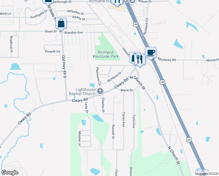 map of restaurants, bars, coffee shops, grocery stores, and more near 408 Cleary Road in Richland