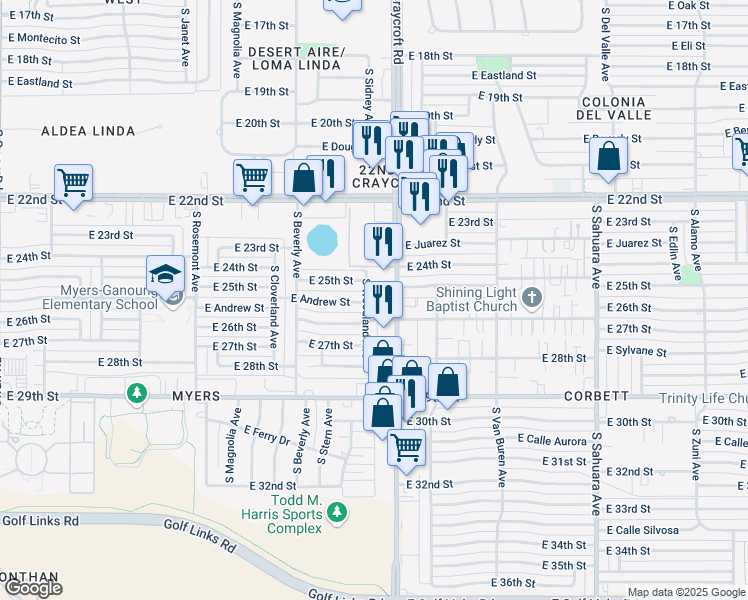 map of restaurants, bars, coffee shops, grocery stores, and more near 1440 South Craycroft Road in Tucson