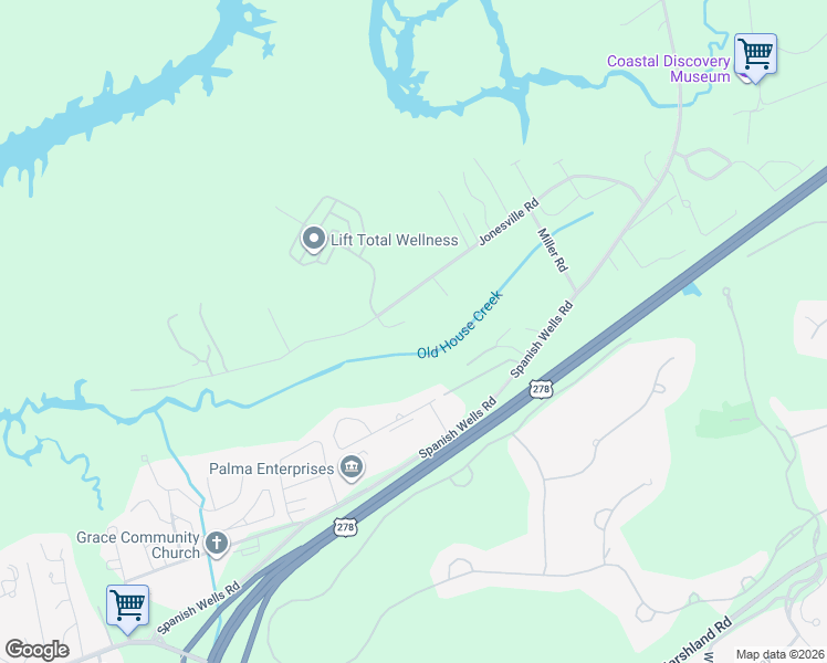 map of restaurants, bars, coffee shops, grocery stores, and more near 16 Walking Horse Street in Hilton Head Island