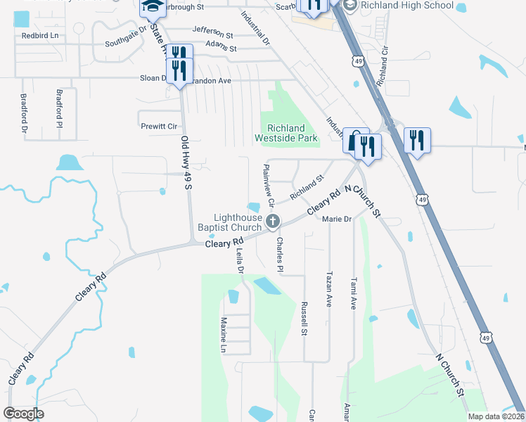 map of restaurants, bars, coffee shops, grocery stores, and more near 602 Plainview Cir in Richland