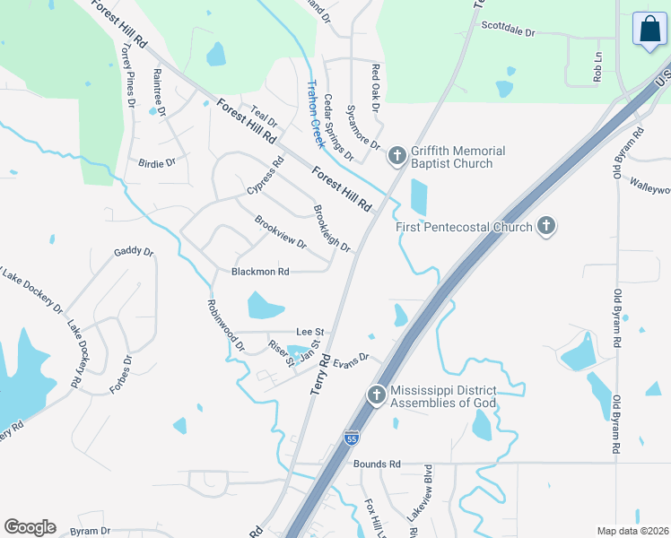 map of restaurants, bars, coffee shops, grocery stores, and more near 5255 Brookview Drive in Byram