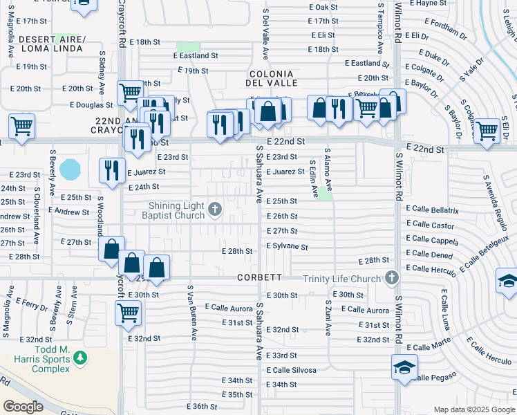 map of restaurants, bars, coffee shops, grocery stores, and more near 1516 South Sahuara Avenue in Tucson