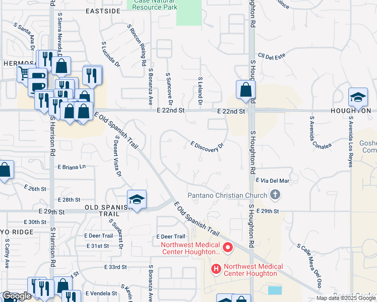 map of restaurants, bars, coffee shops, grocery stores, and more near 1415 South Brittany Place in Tucson