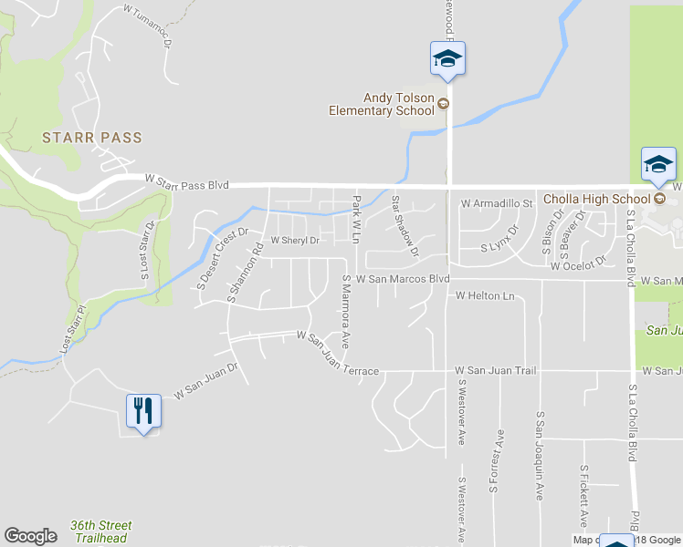 map of restaurants, bars, coffee shops, grocery stores, and more near 1430 South Marmora Avenue in Tucson