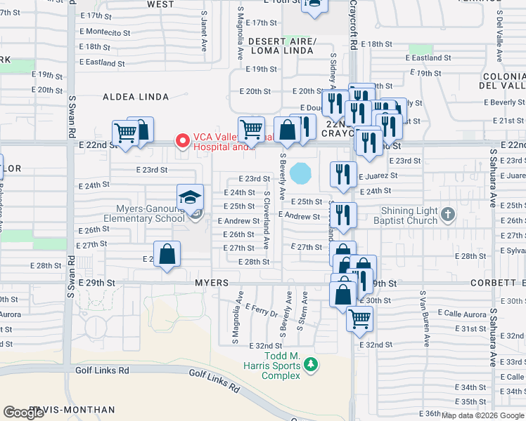 map of restaurants, bars, coffee shops, grocery stores, and more near 1501 South Cloverland Avenue in Tucson