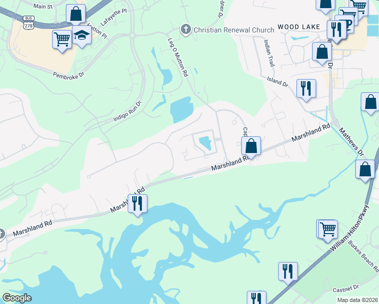 map of restaurants, bars, coffee shops, grocery stores, and more near 9 Victoria Square Drive in Hilton Head Island