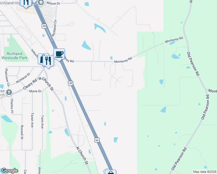 map of restaurants, bars, coffee shops, grocery stores, and more near 1555 Chelsea Ln in Richland
