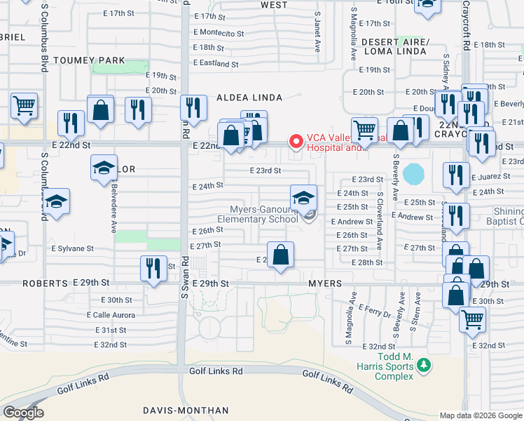 map of restaurants, bars, coffee shops, grocery stores, and more near 4901 East Andrew Street in Tucson