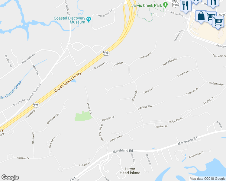 map of restaurants, bars, coffee shops, grocery stores, and more near 111 Wedgefield Drive in Hilton Head Island