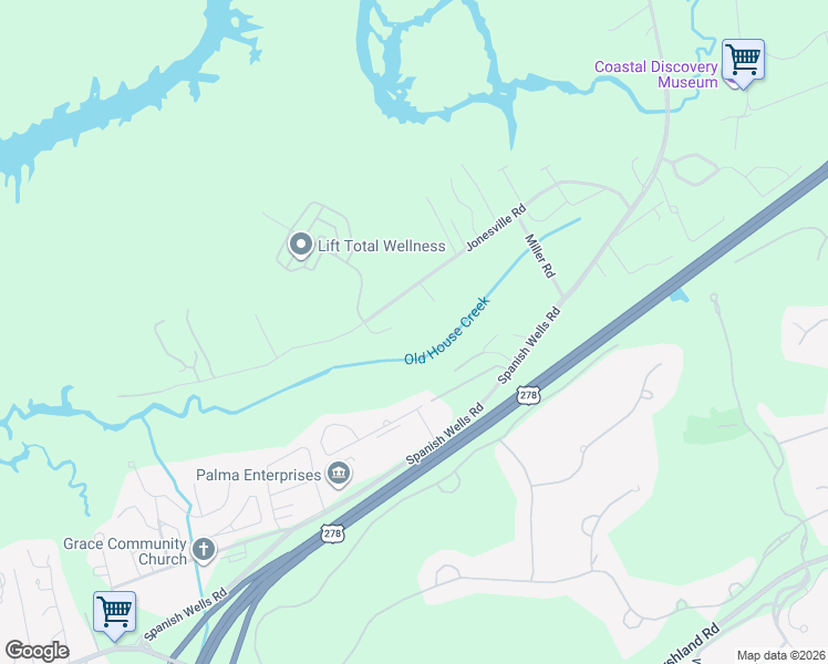 map of restaurants, bars, coffee shops, grocery stores, and more near 16 Walking Horse Street in Hilton Head Island
