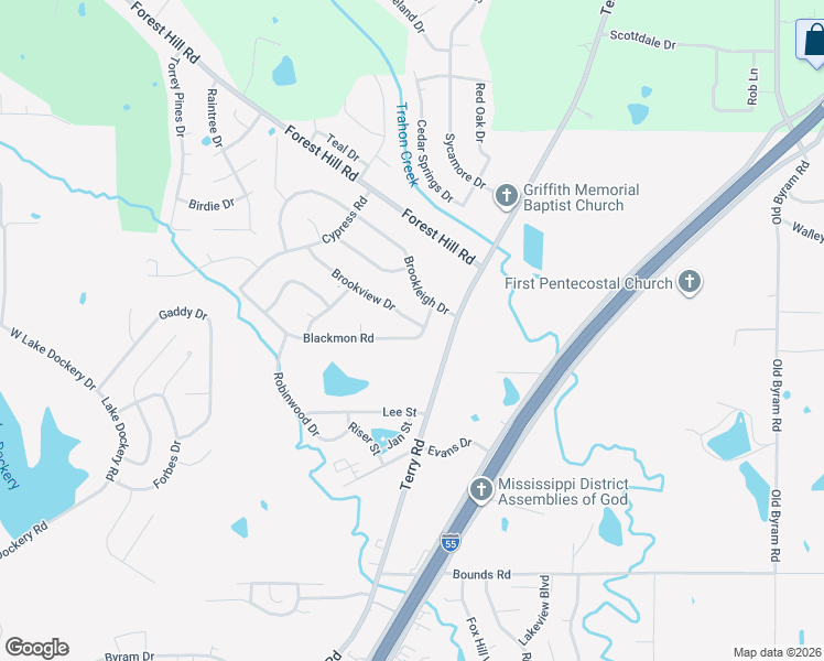 map of restaurants, bars, coffee shops, grocery stores, and more near 5255 Brookview Drive in Jackson