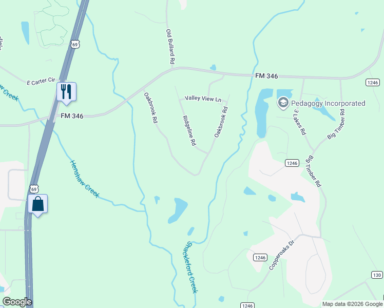 map of restaurants, bars, coffee shops, grocery stores, and more near 18950 Ridgeline Road in Tyler