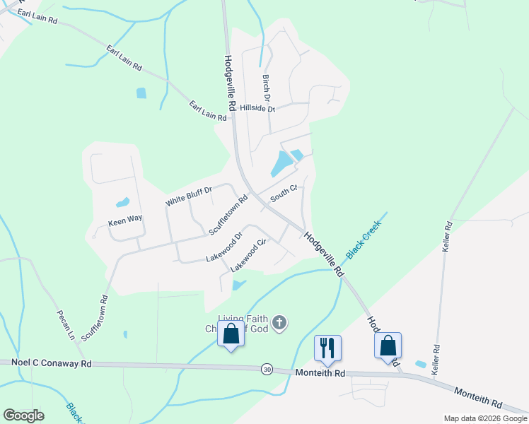 map of restaurants, bars, coffee shops, grocery stores, and more near 2396 Hodgeville Road in Rincon