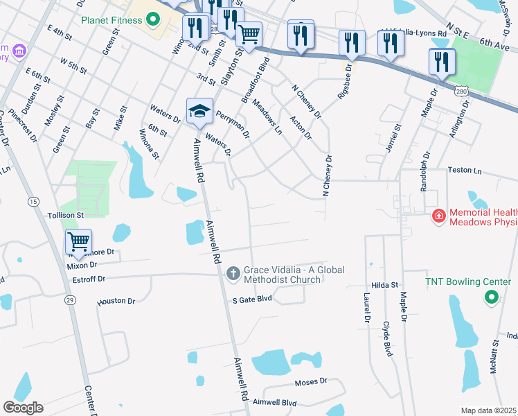 map of restaurants, bars, coffee shops, grocery stores, and more near 1507 South Bobby Drive in Vidalia